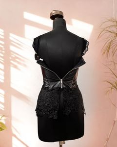 Black Lace Detailing Faux Leather Chain Up Corset