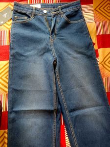 Women Flared High Rice Blue Jeans