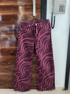 Patterned Wide Leg Jeans