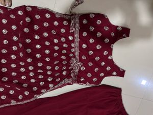 Maroon nayra cut dress with duppata