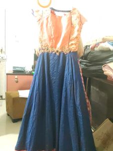 Peach & Blue Embroidered Anarkali Dress