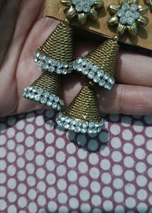 Glamorous Gold Tone & Rhinestone Drop Earrings