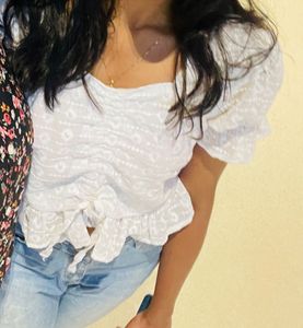 White Eyelet Puff Sleeve Crop Top