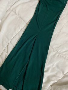 Green Trouser Straight Fit Pants With Slit Cut End