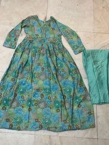 Torquoise Color A Line Kurti With Pant