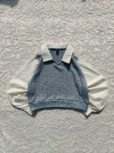 Shein Stylish Blue Knit Sweater Vest