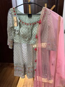 Grey Peplum Sharara With Dupatta