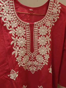 Lucknow Chikankari Handwork Embroidery Pink Kurta