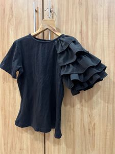 Black Ruffled Sleeve Top