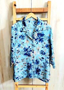 Sky Blue Printed Shirt Size-44