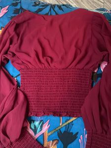 Burgundy Blouse with Beaded Detail