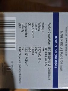 Halonix Shield Ionizer Air Purifier 9w Bulb