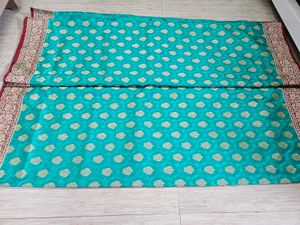 Teal &amp; Red Floral Saree