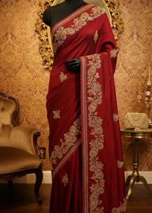 Elegant Maroon Embroidered Saree