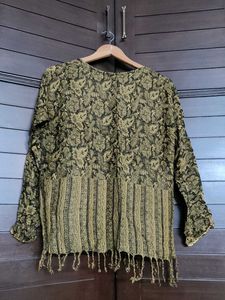 Women Kashmiri Print Sequin Embroidery Wool Top