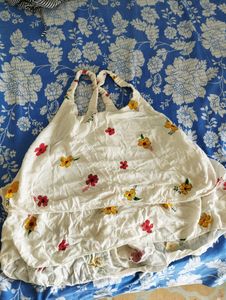 White Floral Fluffy Crop Top