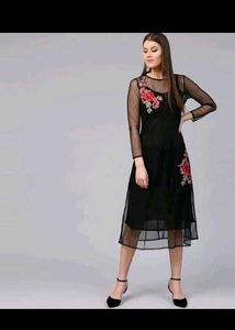 Sassafras Black Floral Embroidered Dress