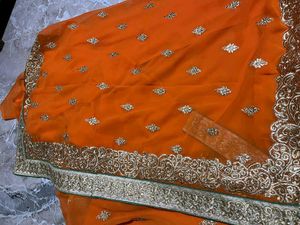 Orange Embroidered Saree