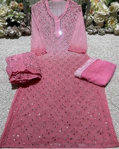 Mirror Work Chickenkari Kurti Set