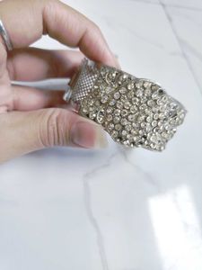 Silver Cuff Bracelet With Rhinestones