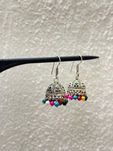 Boho Silver Jhumka Earrings