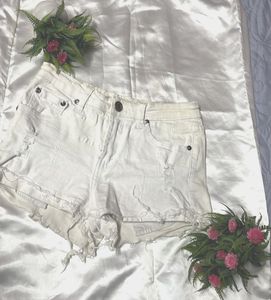 White Distressed Denim Shorts