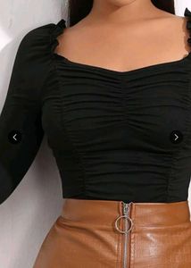 Black Ruched Long Sleeve Top