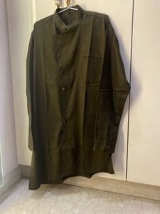 Deep Mehendi Green Asymmetric Men Kurta Pant Set