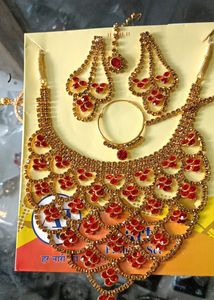 Totally New Red Nd Golden Semi Bridal Jwellery Set
