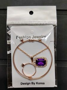 Rose Gold Colorful Gemstone Pendent &amp; Ring Set