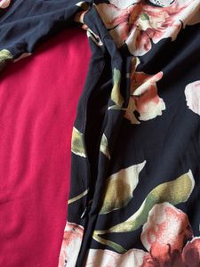 Floral Printed Black Mini Dress
