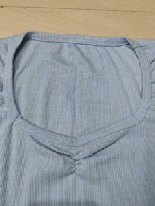 Cute Blue Tie-Front Top