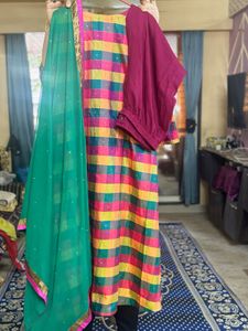 A-line Party Wear  Kurta Set With Zari Weaves