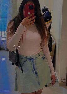 Turtle Nack Tahirt With Denim Skirt