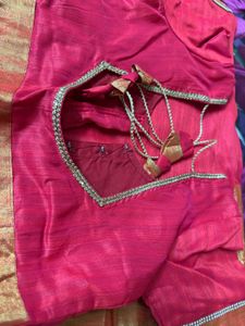 Red &amp; Gold Saree with Embellished Blouse