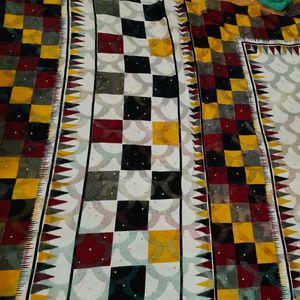Off White Unique Patterned Saree
