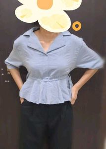 Blue Tie Waist Top