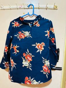 Floral Print Blue Top