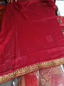 Elegant Red &amp; Gold Embroidered Saree