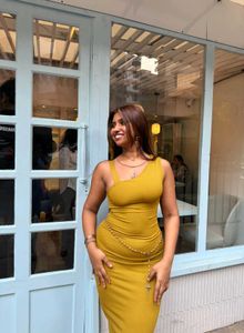 Mustard Bodycon Midi Dress