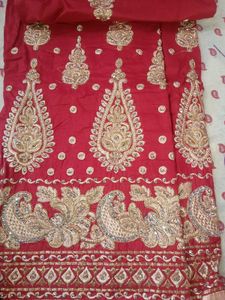 Red Pure Cotton Embroidered Dress Material