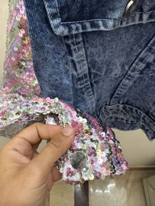 Unicorn Sequins Denim Crop Oversized Jacket