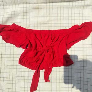 Red Off-Shoulder Tie Top