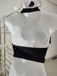 Xs- Black Halter Neck Crop Top