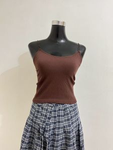 Brown Ribbed Tank Top