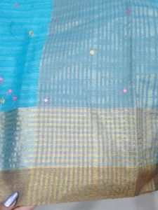 Cotton Organza Sky-blue Saree