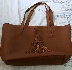 Stylish Brown Tote Bag with Tassel