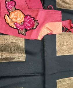 Black And Peach Colour Saree With Blouse