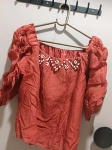 Coral Puff Sleeve Top