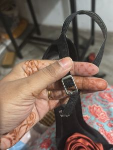 Black Heels with Rose Detail